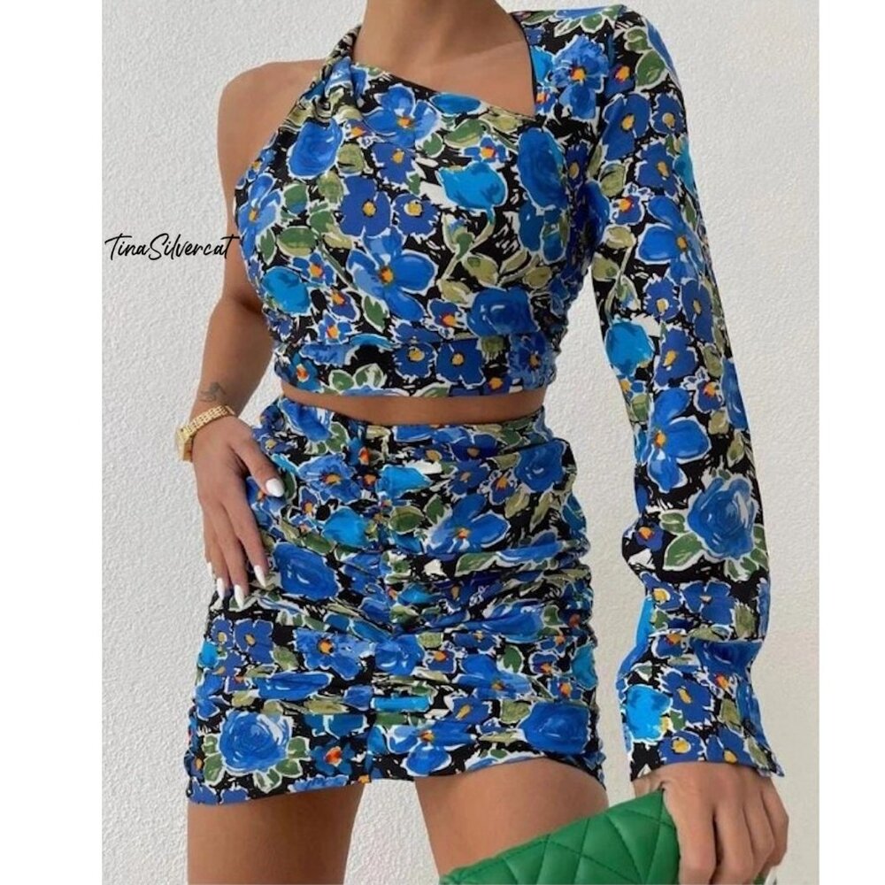 BLOGGER'S FAVE! Zara 2 Piece Mini Skirt And Top Set Blue Sz XS, Small NWT - Picture 7 of 17